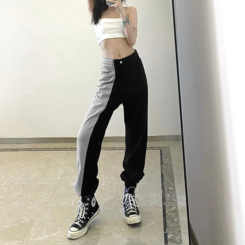 Брюки женские прямые с завышенной талией модные штаны в европейском и