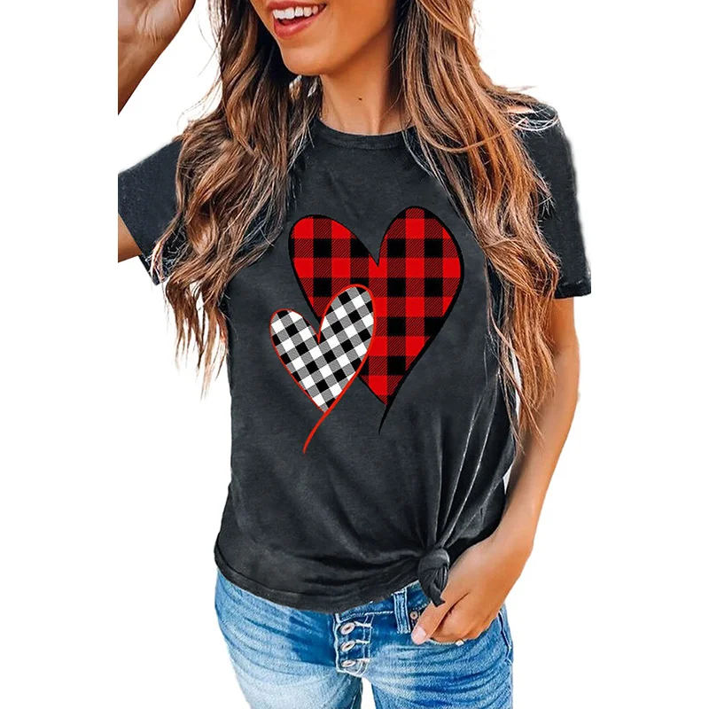 

High Quality Women's Plaid Print Tee Summer Graphic T Shirts