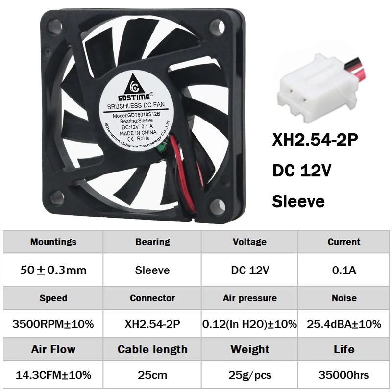 5 шт. Gdstime 60 мм DC 12 В 2PIN 6 см охлаждающий вентилятор 60x60x10 6010 для компьютера ПК корпус