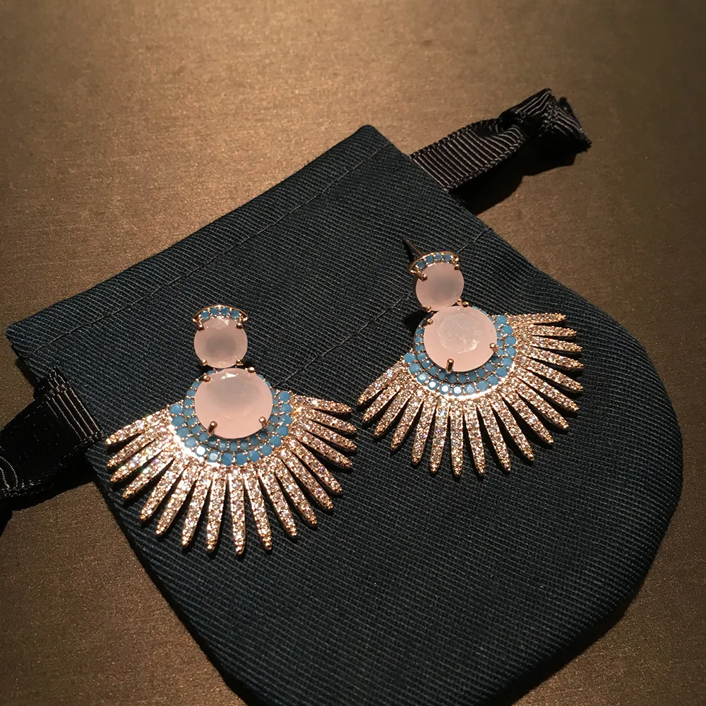 Женские серьги в форме веера Queen Lotus циркониевые ААА модные ювелирные изделия