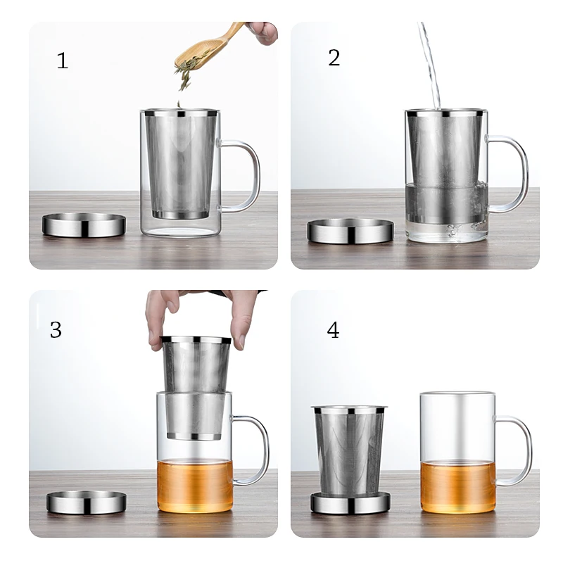 Curge Стекло Чай Кубок кружки с крышкой Чай Infuser стеклянный, с двойными стенками чашка для Кофе бутылка-термос для стакан для воды Стекло бутылка для воды
