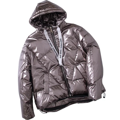 Женская модная зимняя куртка с голограммой лазерная симфония металлик серебро