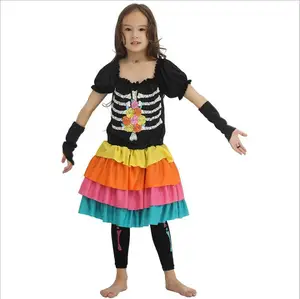 Halloween costume cosplay girls colorful death skirt suit acting costume skull skeleton costume