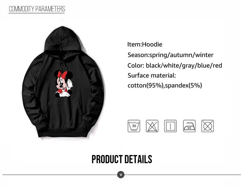Women Sweatshirt Cotton Hoodies Autumn Winter Minnie Cartoon Hoodie Print Pullover Long Sleeve Plus Size 5XL White