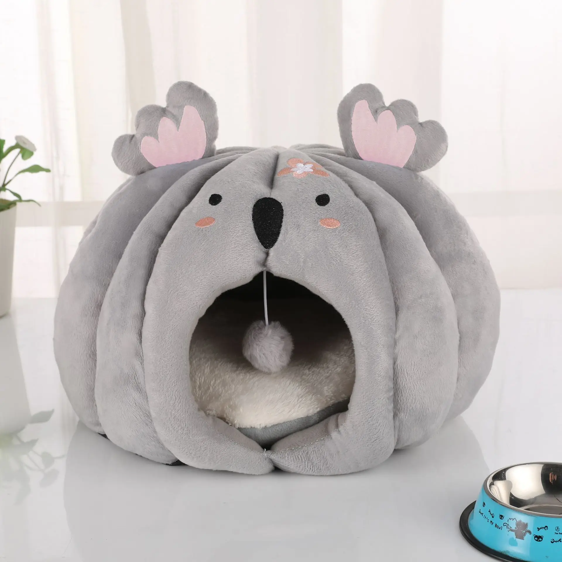 Cute Cat Bed House Warm Pet Basket Cozy Kitten Lounger Cushion Puppy Cave Kennel Dog Mat Sleeping Bag with Ball Accessories | Дом и сад