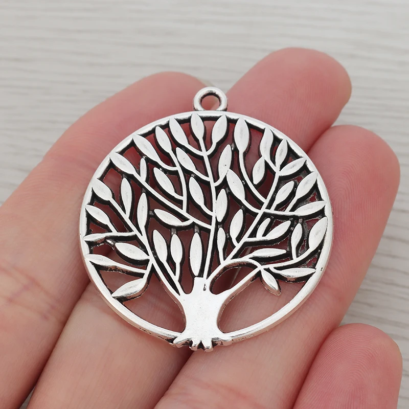 

10 x Silver Color Life Tree Round Charms Pendants Hollow Open for Necklace Jewelry Making Findings 47x47mm