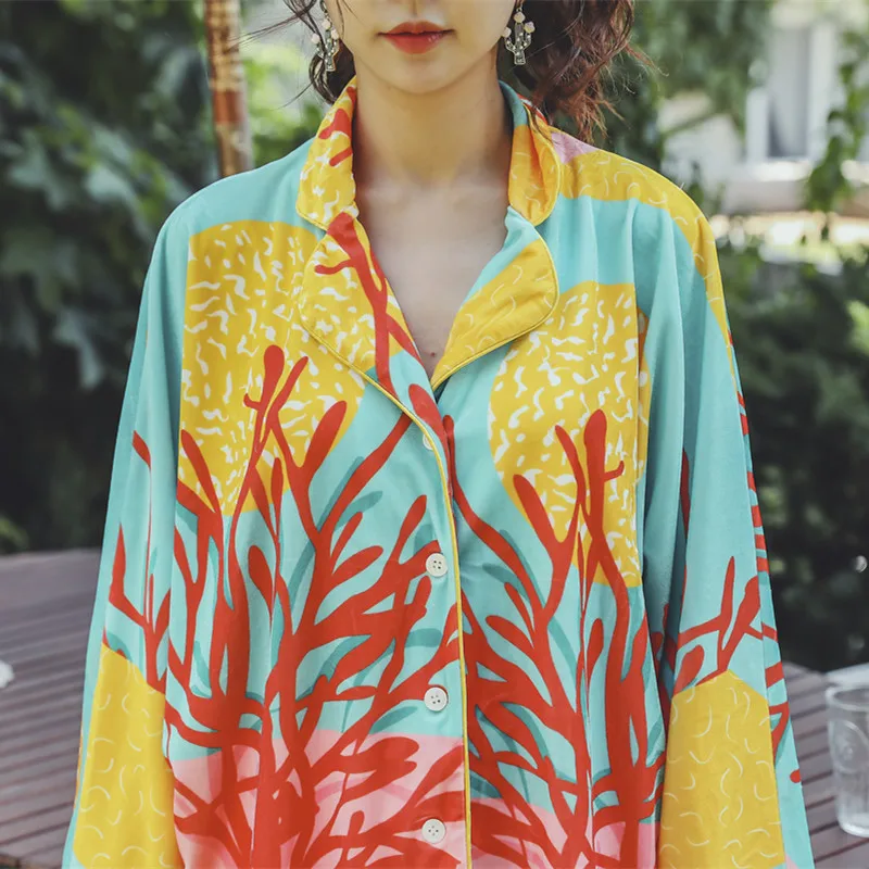 

New Autumn Pajamas Women's Long-Sleeved Pleuche Printed Two-Piece Fashion Women Homewear Sleepwear Set