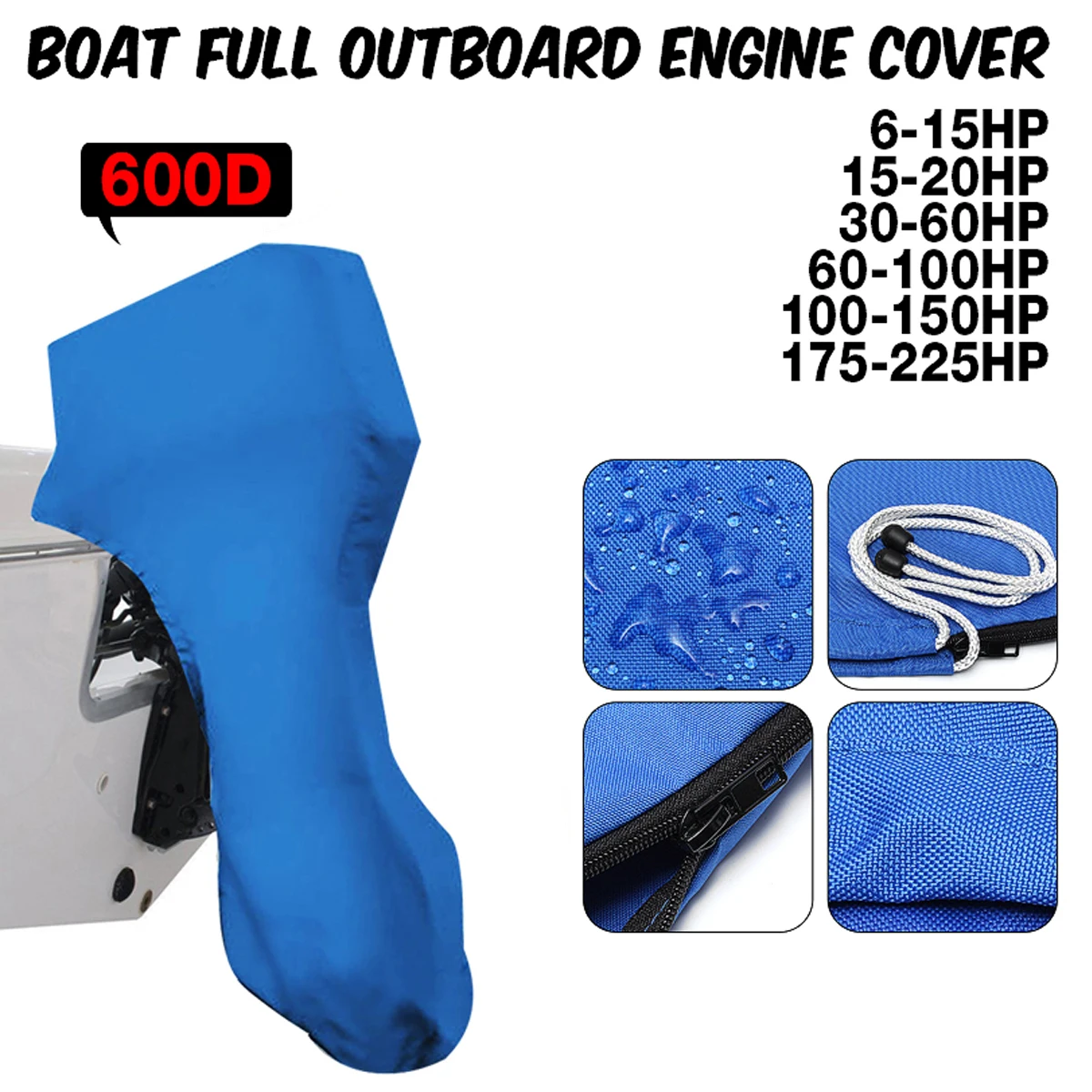 

New 600D Boat Full Outboard Engine Cover Engine Motor Covers Protector Blue For 6-225HP Waterproof