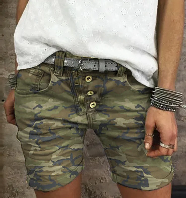 

Shorts Women Fashion Camouflage High Waist Short Pants Stretch Summer Casual Zippers Straight Female Denim Vetement