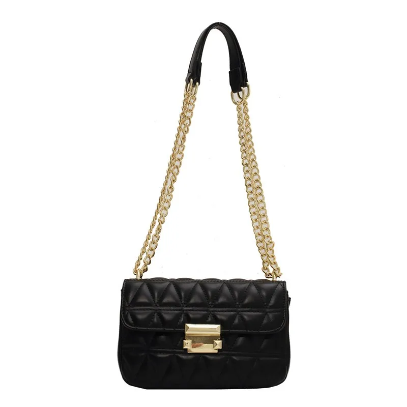 

Chain Brand Designer Small PU Leather Flap Crossbody Bags for Women 2021 Simple Fashion Shoulder Purses and Handbags Black