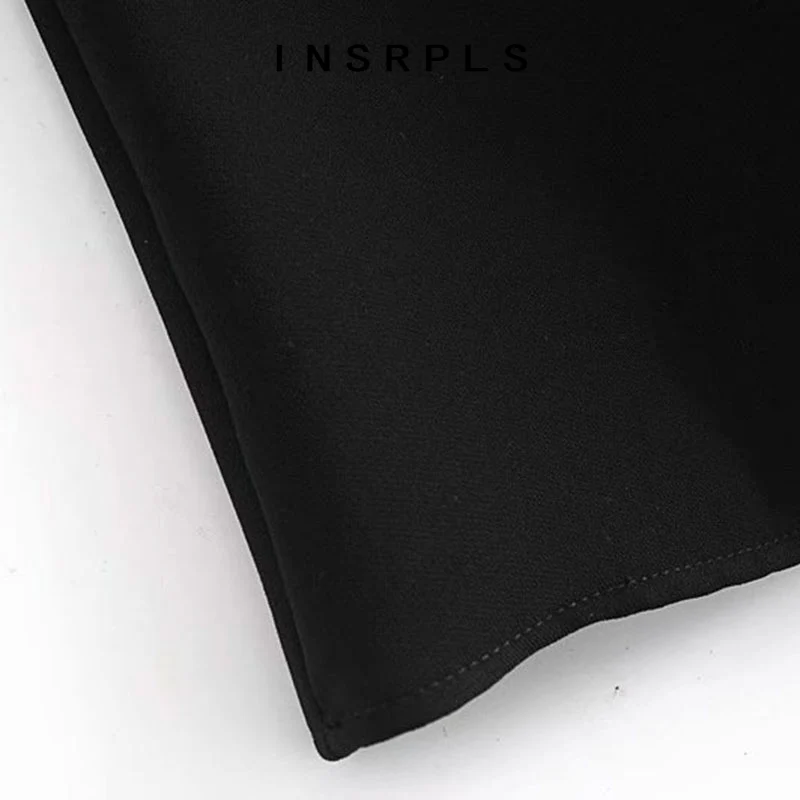 

INSRPLS Women Chic Fashion With Metal Buttons Patchwork Mini Dress Vintage Long Sleeve Elastic Waist Female Dresses Mujer