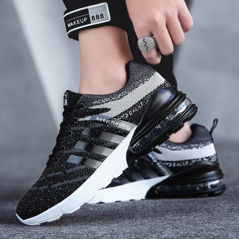 

Fashionable men's flying woven sneakers, large size cushioned running shoes, high-quality breathable casual shoes