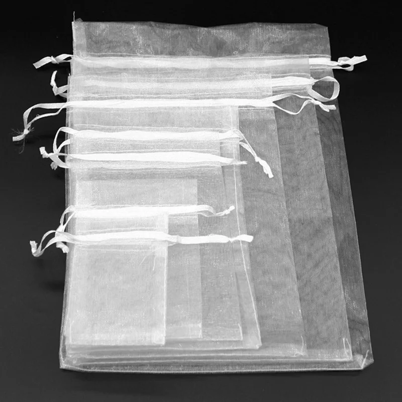 

50pcs Christmas Gift Organza bags white 7x9 9x12 10x15 13x18cm Gift Bag Jewelry Packaging Favor Wedding Party Packaging Bags 6z
