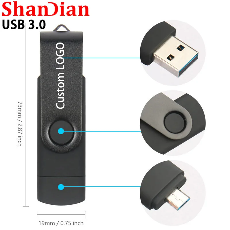 Высокоскоростной накопитель SHANDIAN флеш-накопитель USB 3 0 OTG 64 ГБ 32 16 8 4 Гб внешний два