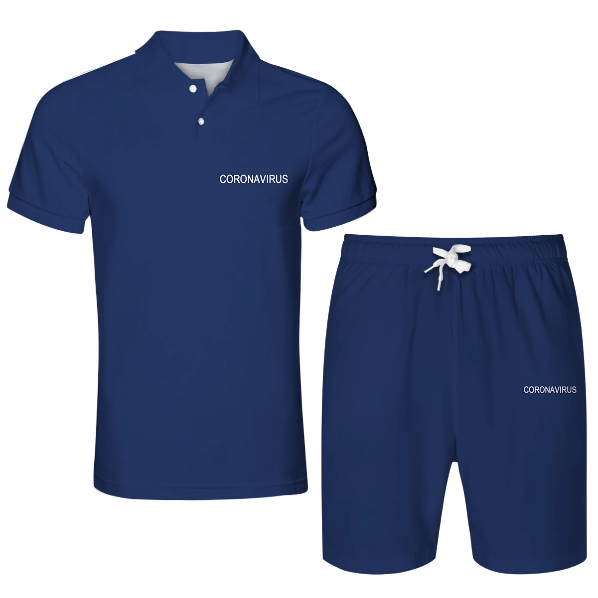 

YFFUSHI 3D Simple Design Blue Polo Shirt Short Sleeve Polo Set 2 Pcs Casual Summer Beach Short Men Polyester Tops & Short