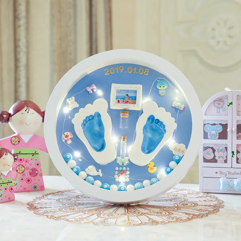 Plastilina con estampado de manos y pies para beb&eacute;, marco de fotos de beb&eacute; con luz LED, arcilla de colores, recuerdo para reci&eacute;n nacido-3