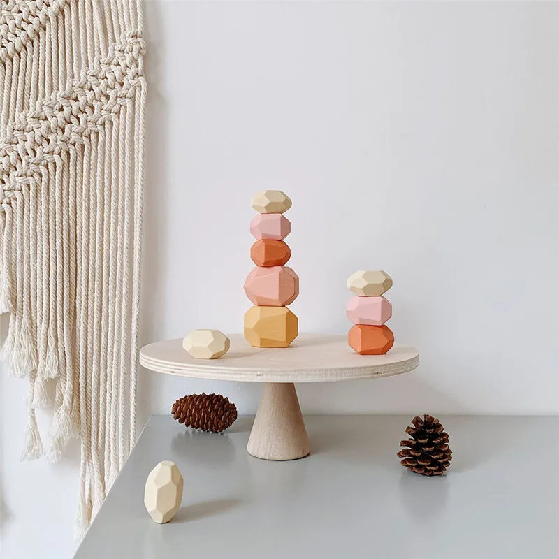 

Children's Wooden Colorful Stone Building Block Modern Educational Toy Stacking Game Balancing Stacked Stones Home Decoration