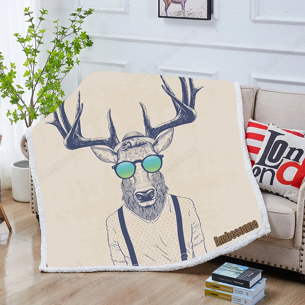 

Олень, наряд, как крутое хипстерское бархатное плюшевое одеяло, шерпа, одеяло для кушетки, кровати, богемное одеяло для зимнего сезона