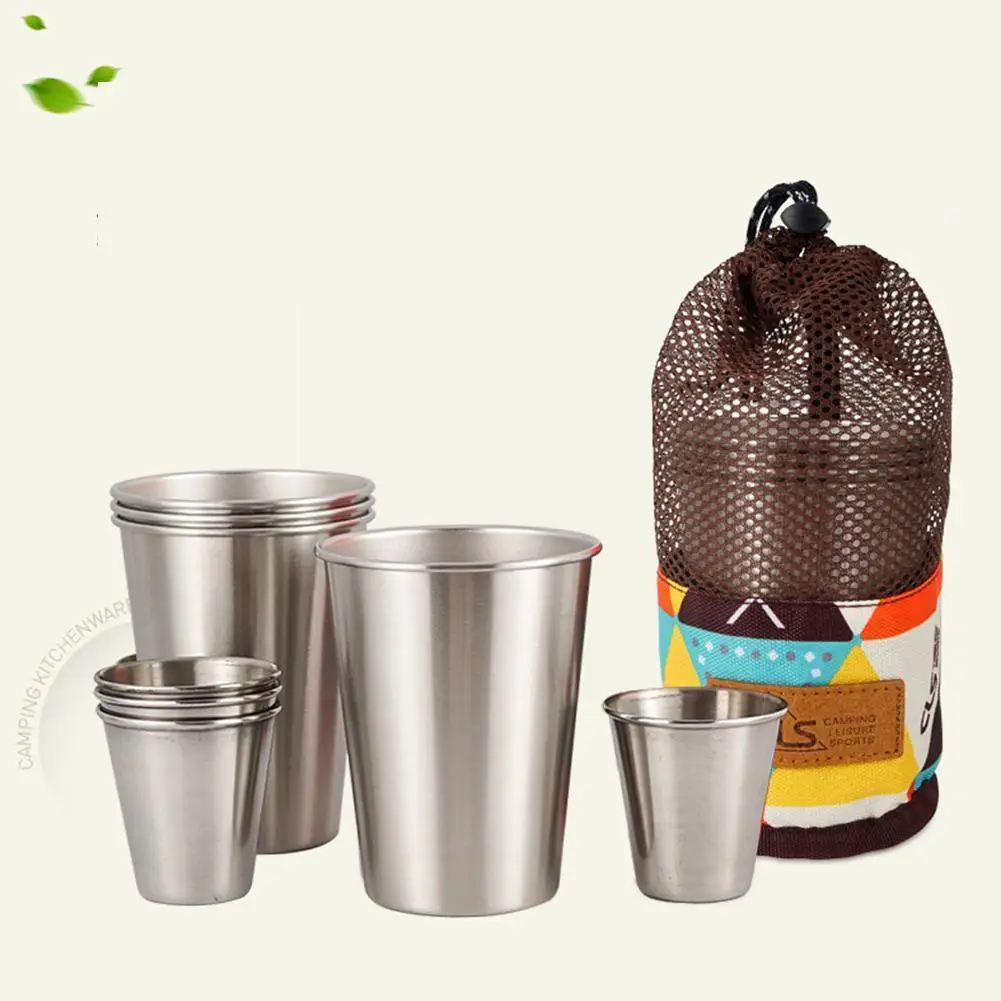 

8pcs Outdoor Camping Cup Tableware Set 70ml/350ml Steel Mugs Travel Wine Cups Picnic Milk Coffee Beer Tea Whiskey Cup Q7n6