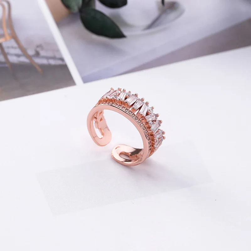 Роскошные блестящие с украшением в виде кристаллов циркон кольца на