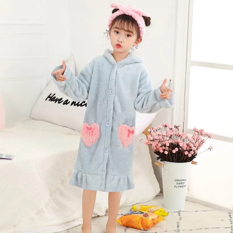Kids Fashion Nightgowns Robes Baby Girls Sleepwear 2021 New Winter Baby Nightgowns Pajamas Children Flannel Hooded Boys Homewear images - 6