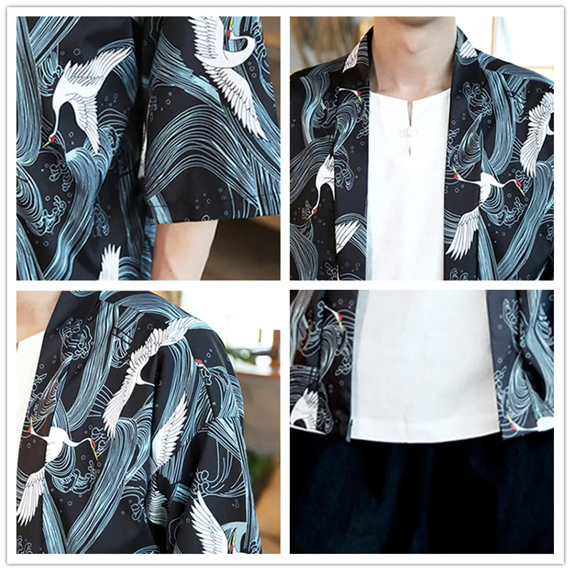 JDDTON весеннее мужское кимоно модный Свободный длинный кардиган с принтом верхняя