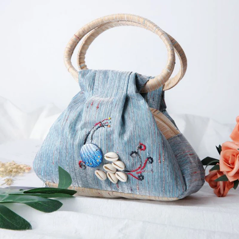 

New style peacock ethnic style women's tote bags Female embroidered canvas retro fashion handbag Newest blue women's handbag