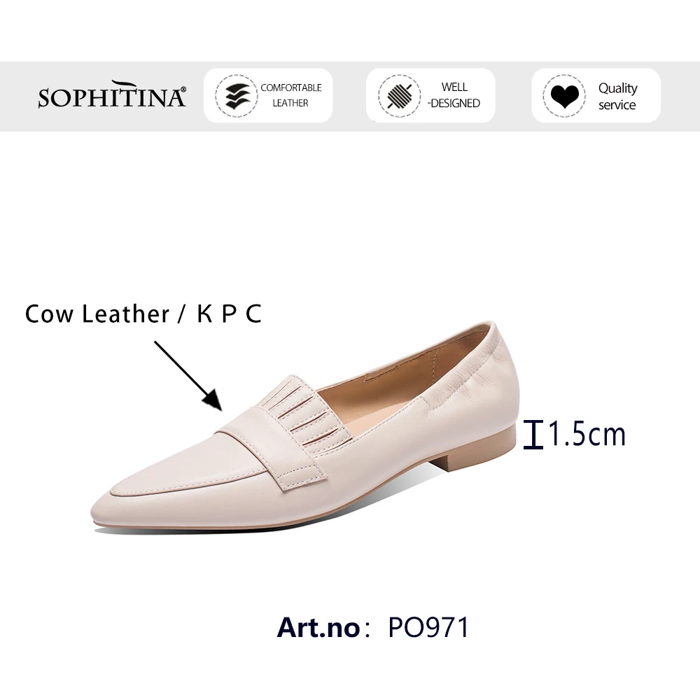 

SOPHITINA flat shoe woman genuien leather spring apricot ruffles pointed toe shallow low square heel lady dress shoes PO971
