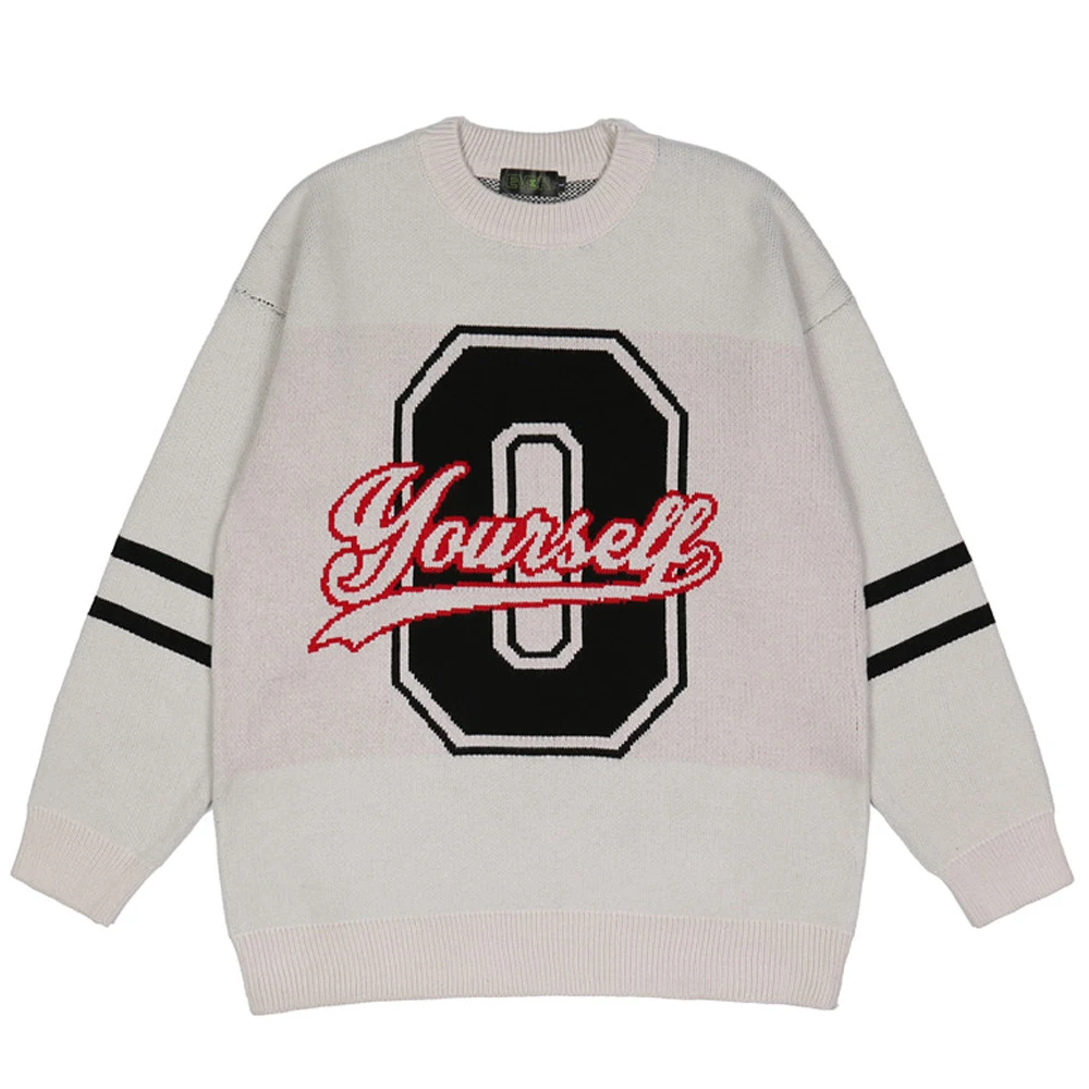 

Мужской вязаный свитер в стиле Харадзюку С буквенным принтом, зимняя одежда для пары в стиле унисекс, винтажный Свободный пуловер с круглым ...