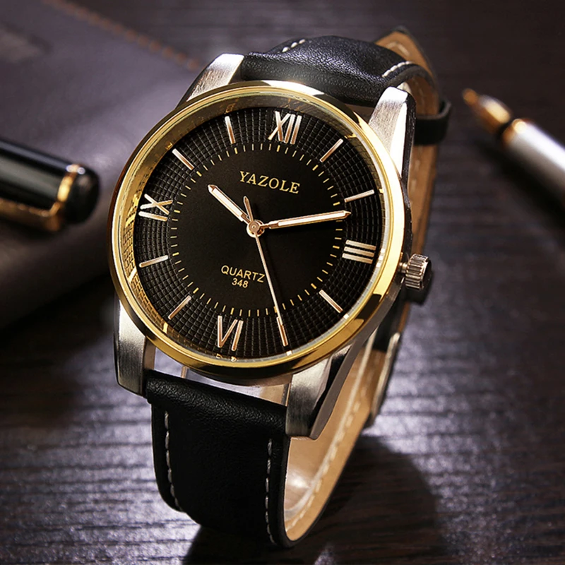 Часы Yazole Мужские кварцевые спортивные деловые с кожаным ремешком отображением