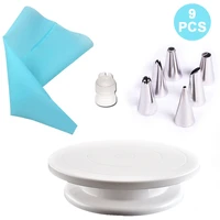9pcslot diy cake baking tools cake turntable silicone icing piping cream pastry bag stainless steel nozzle accessories