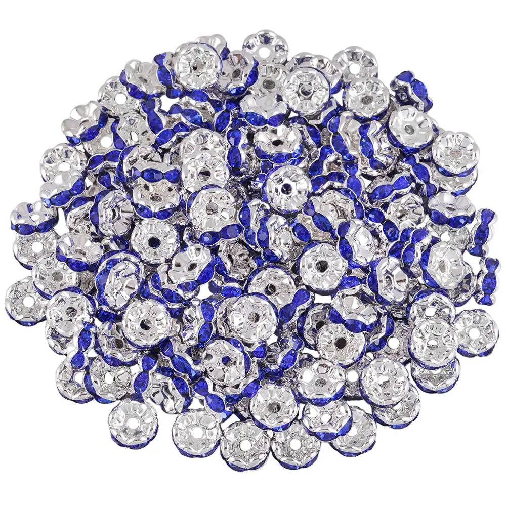 

TUMBEELLUWA 1Lot(50Pcs) 8mm Rhinestone Crystal Rondelle Sliver Tone Wave Brim Spacer Loose Beads for DIY Jewelry Making