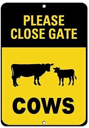

Farmhouse Fence Wall Decoration Metal Tin Sign Please Close Gate Cows Household Living Room Metal Warning Board 8x12 Inches
