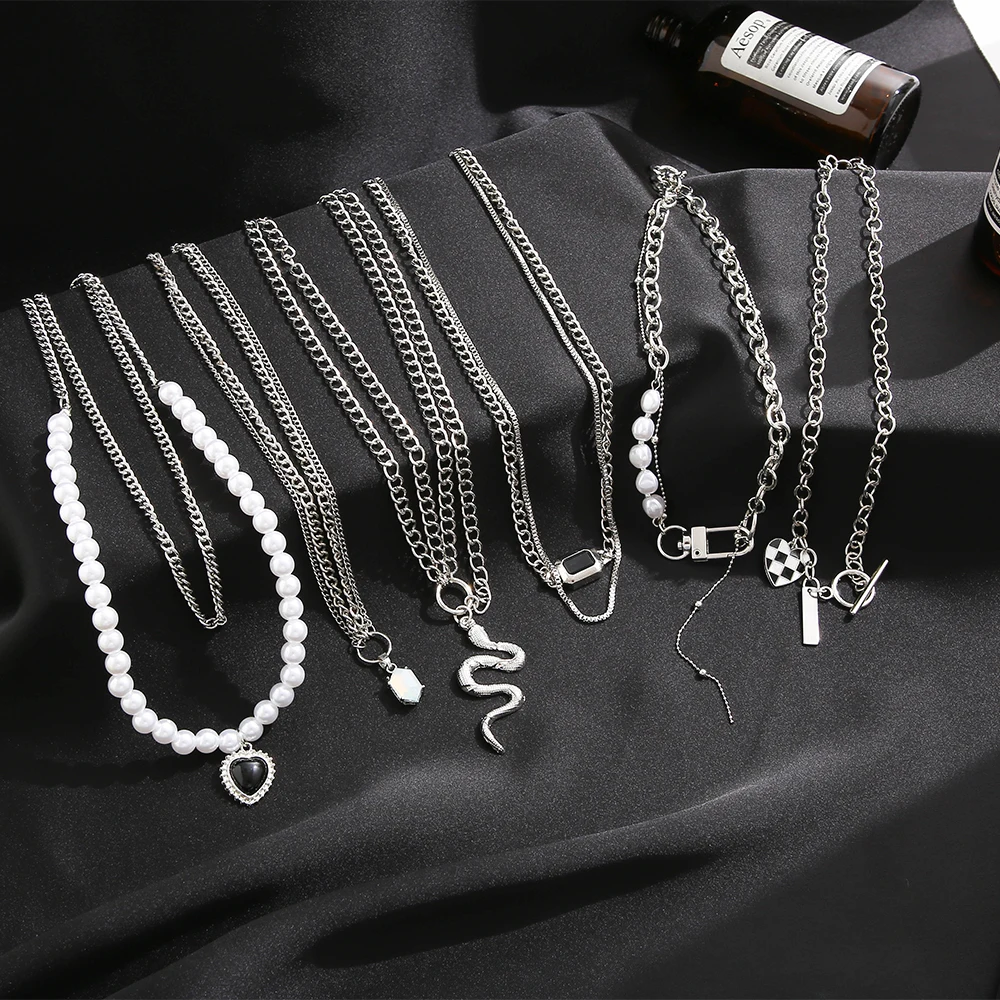 Готическое многослойное ожерелье-цепочка серебряного цвета для женщин и мужчин -