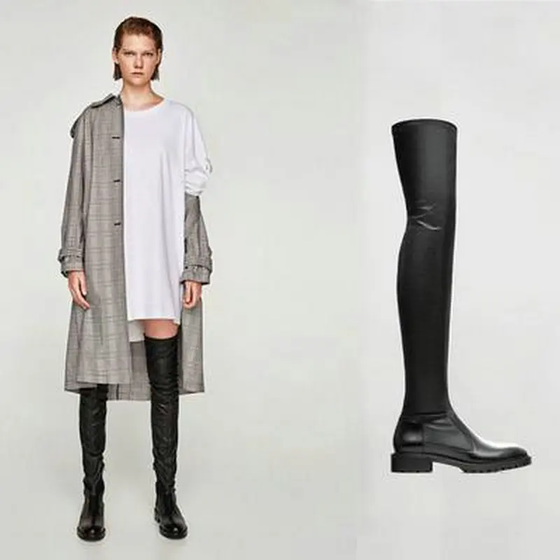 

Сапоги женские эластичные из натуральной кожи, на молнии, Осень-зима