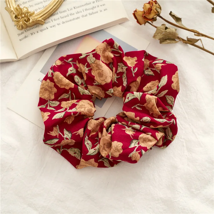 Brand Designers Roes Scranchis Vintage Gypsy Style Scrunchies Set 5pcs Sale Women Chiffon Boho Hair Elastic Bands |