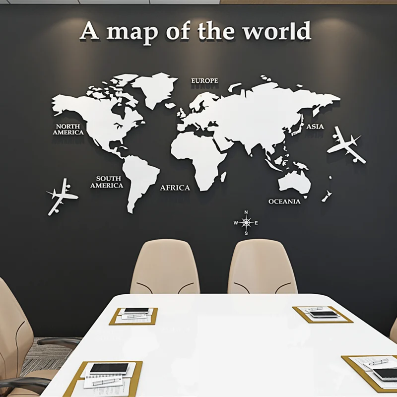 

European Type World Map 3D Acrylic Wall Stickers Crystal Mirror Stickers for Office Sofa TV Background Wall Decorative Stickers