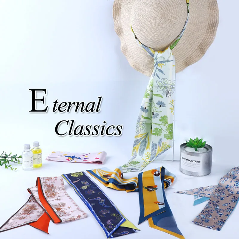 

Fashion Silk Scarf Luxury 14Momme Mulberry Silk Scarf Twilly Women Neckerchief Silk Headband Butterfly Bag Accessories