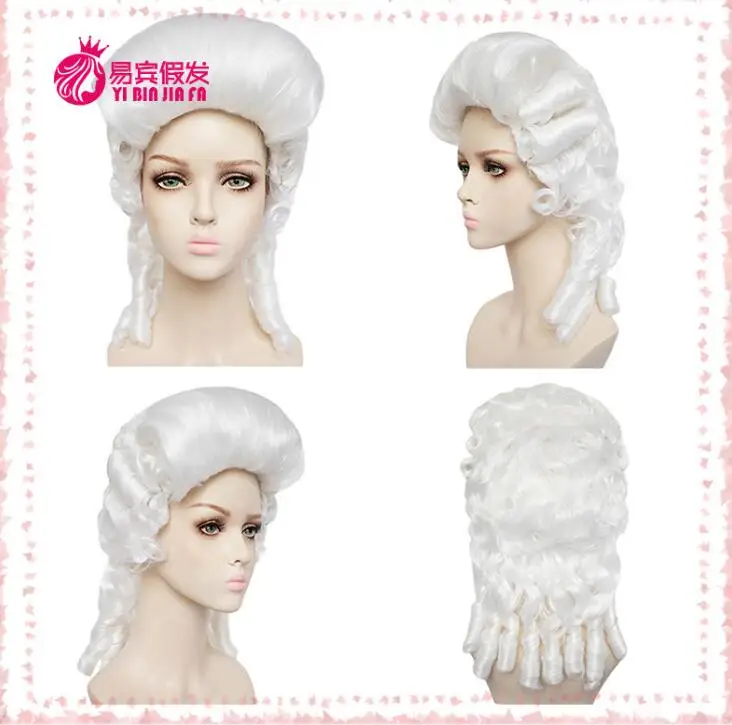 Женский парик для косплея 16-дюймовый белый юриста судьи в стиле барокко вьющийся