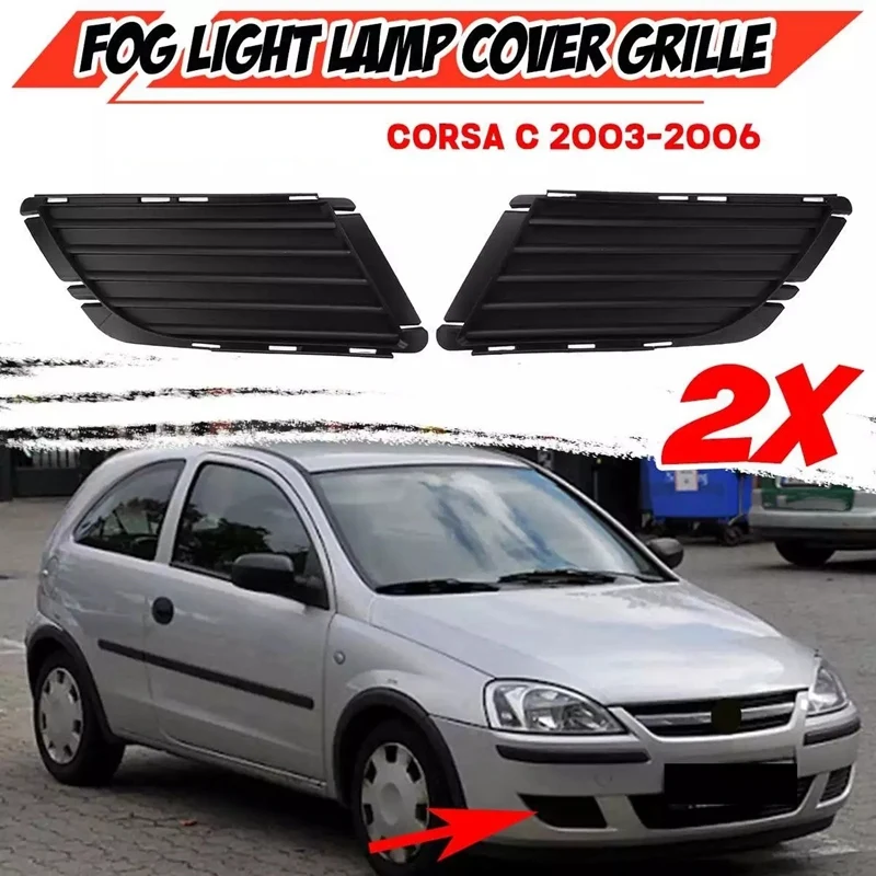 

2Pcs Car Front Fog Light Grille Grill Lamp Cover Front Grille Grill Cover for Vauxhall Corsa C 2003-2006 1400726 1400727