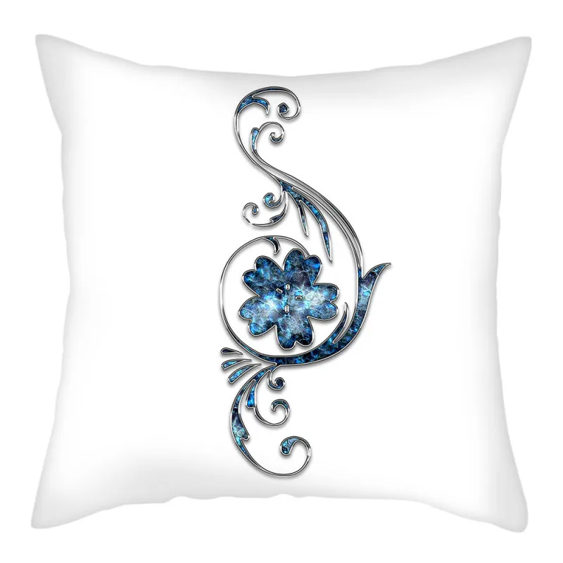 

Decorative Hug Pillowcase Blue and White Hollowed Flower Print Peach Skin Throw Pillow Case Home Decor Couch Cushion Cover 45x45
