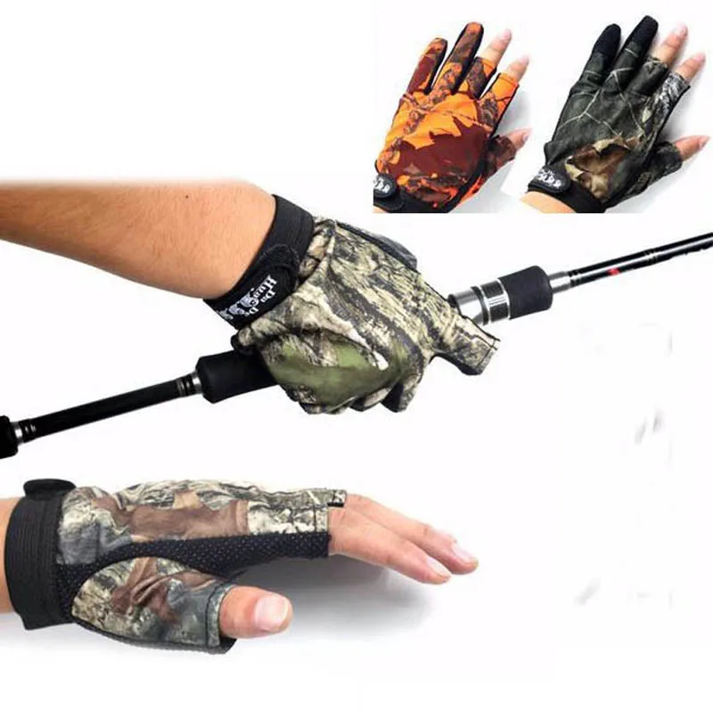Hot Sale 1 Pair Anti-Slip 3 Finger Cut Fishing Gloves Protector Camouflage Hunting for Kite Free Shipping | Спорт и развлечения