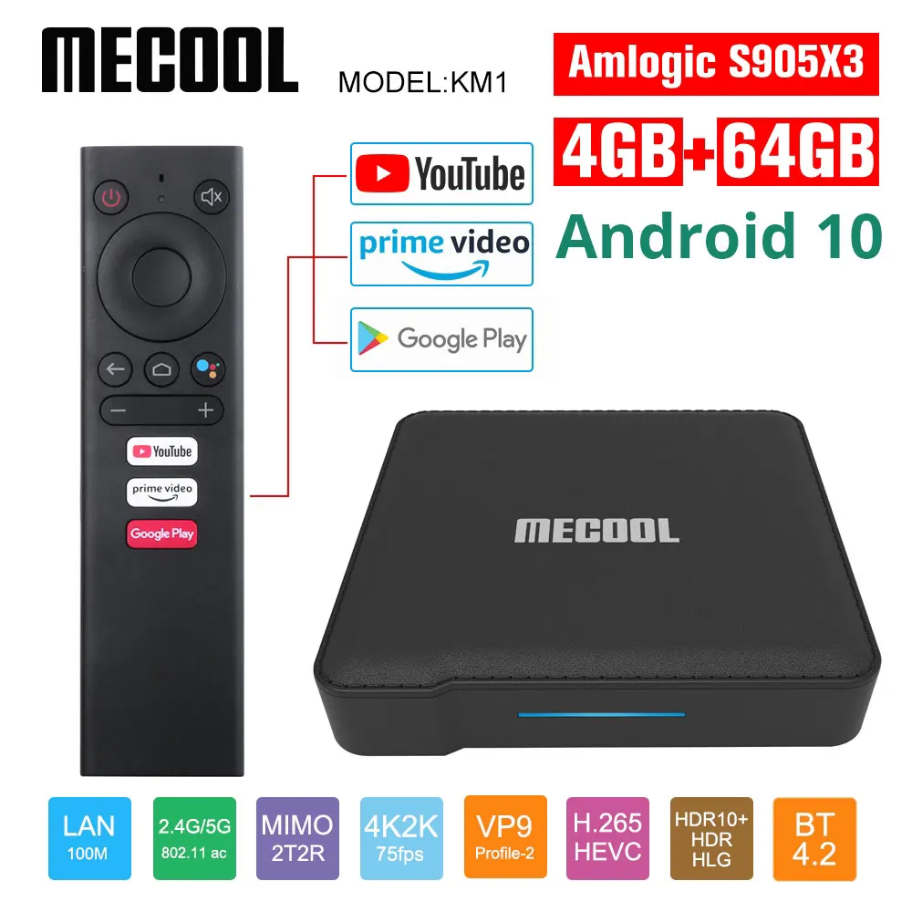 

Mecool Google Certified KM1 Andriod 10.0 4G 64G Amlogic S905X3 ATV box tv Dual Wifi 4K Voice Andriod tv box Youtube smart box