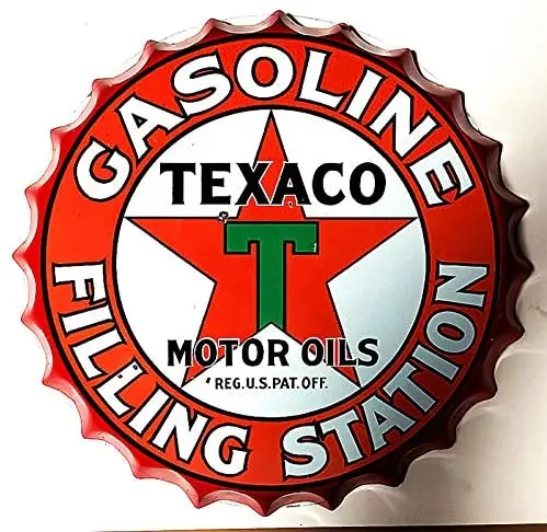

Retro Sign Gasoline Filling Station Bottle Caps Retro Metal Tin Sign Diameter 13.8 Inches - Car Home Decor Bar Plaque Lounge