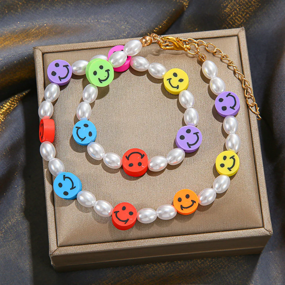 Ожерелье-чокер с бусинами и смайликом модное милое летнее ожерелье жемчугом