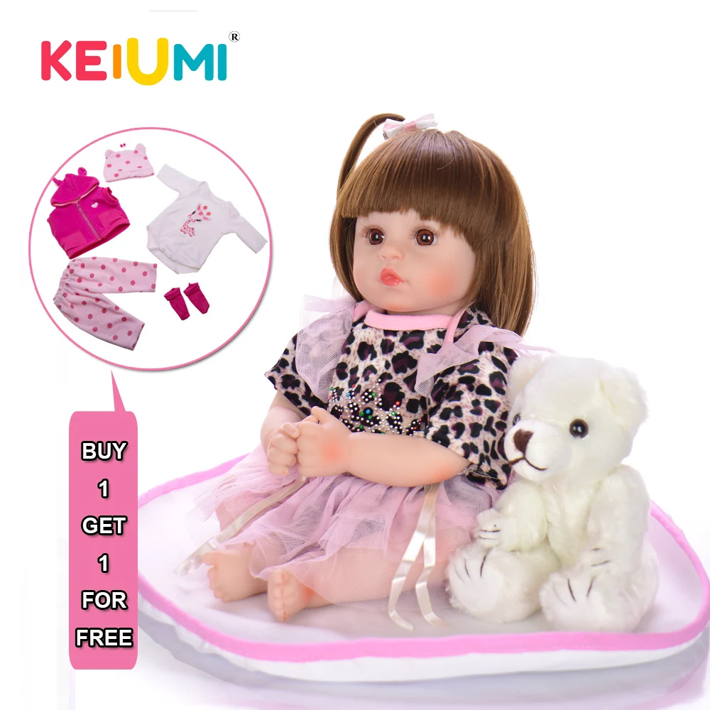 

KEIUMI Collectible Reborn Baby Girl Soft Silicone Vinyl Doll 18 Inch Realistic Reborn Boneca Menina with 2 pcs Clothes Gift Sets