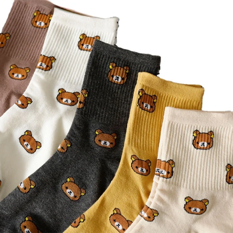 

2021 New Cartoon Women's Breathable Cotton Socks Cute Bear Lovely Animal Pattern Girl Sock Combed of Pure Cotton Female Socks