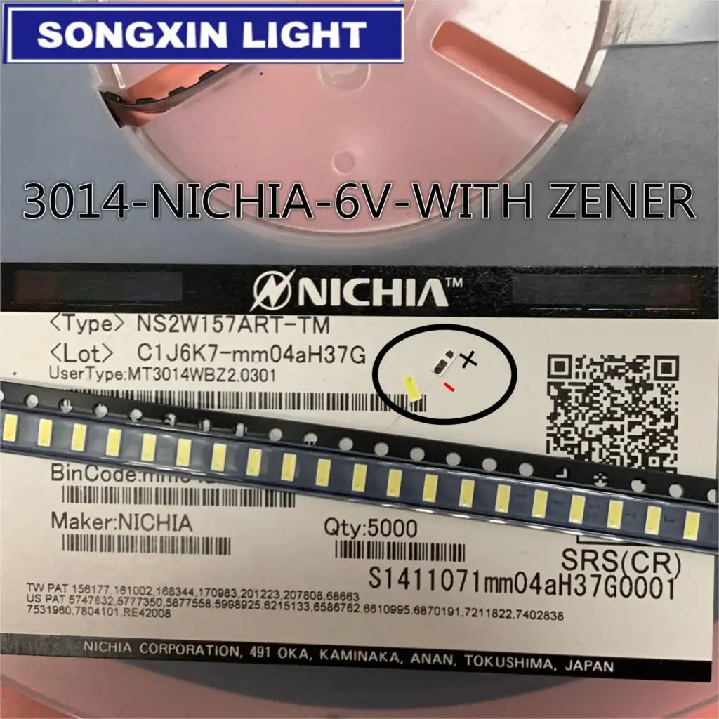 200PCS For NICHIA LED LCD Backlight TV Application 1W 6V 3014 Cool white 2-CHIP Zener | Электронные компоненты и