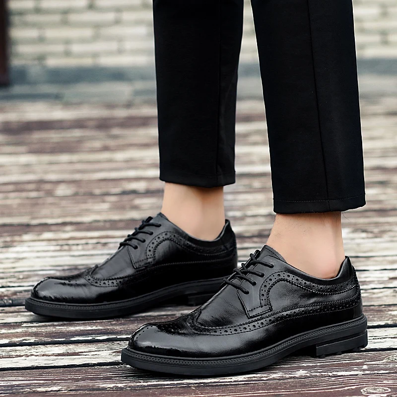 Броги мужские из натуральной кожи деловые повседневные туфли дышащие модные