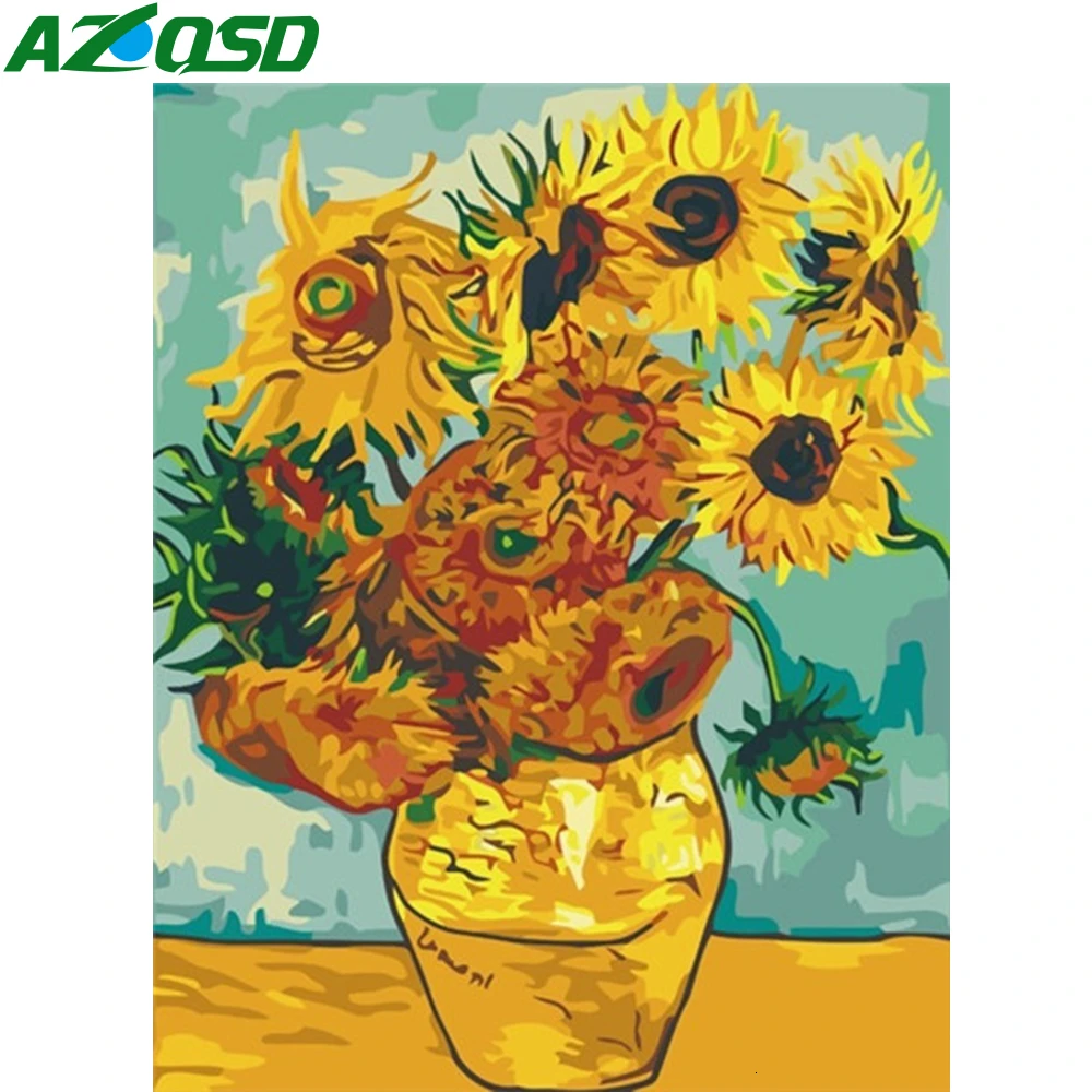 AZQSD Раскраска по номерам подсолнуха краска Акриловая домашний декор холст цветок